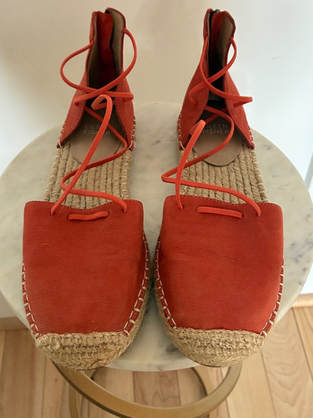 Eileen Fisher orange Lace Up espadrille sandals
